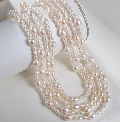 Necklace 3-7.3mm Millet Pearl Freshwater Pearl Necklace Design Multi-Wear Sweater Chain