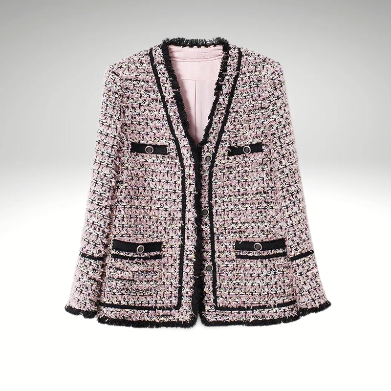 V-neck small fragrant woven mid-length thin coat all-match celebrity top
