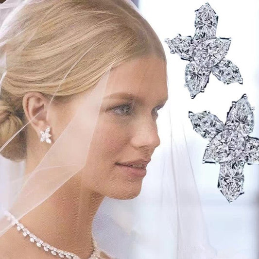 Women's Ice Crystal Flower Cluster High Carbon Diamond Zircon Ear Studs