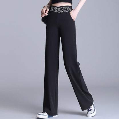 Women's High-waist Drape Letter Elastic Slimming Suit Pants