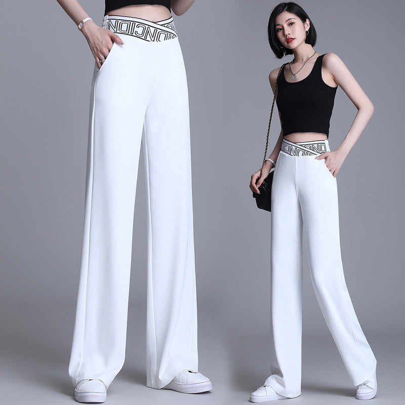 Women's High-waist Drape Letter Elastic Slimming Suit Pants