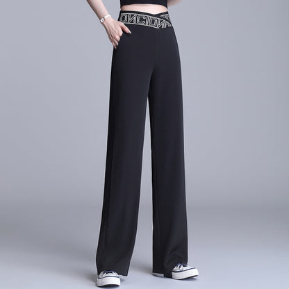 Women's High-waist Drape Letter Elastic Slimming Suit Pants