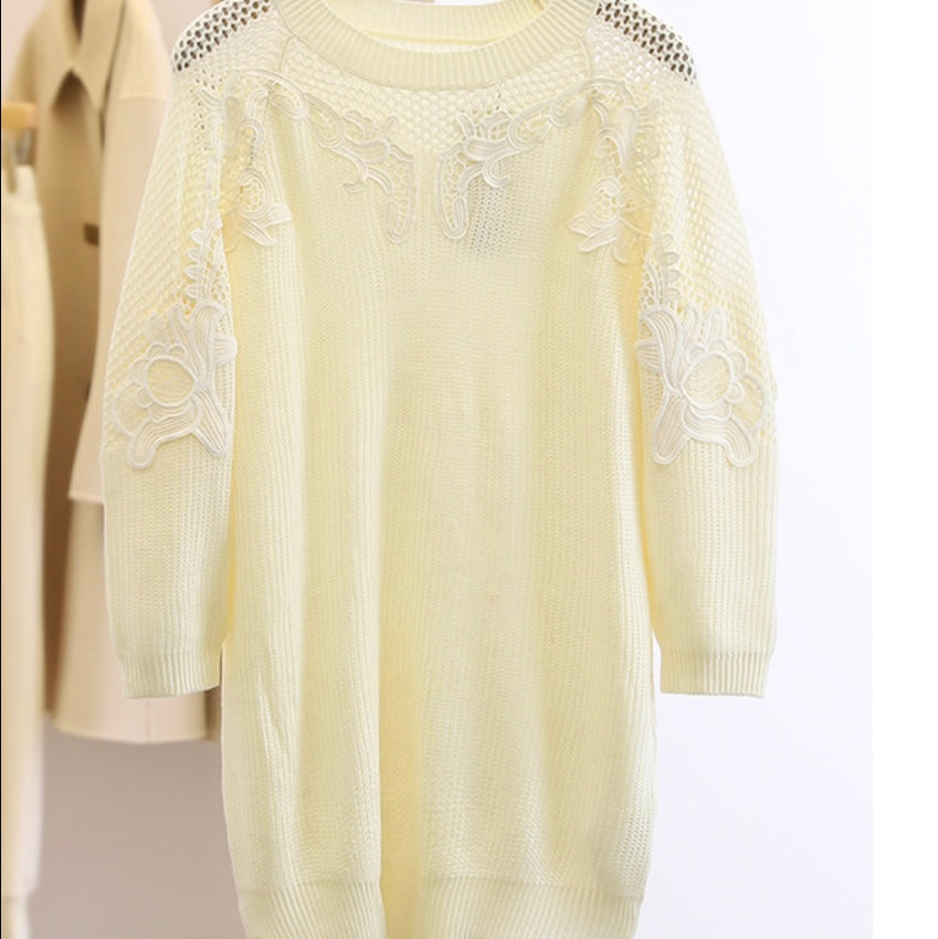 Lace decoration elegant sweater women 2023