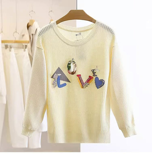 Love image decoration knitted women top