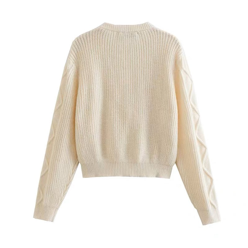 Women's fashion round neck knitted pullover sweater