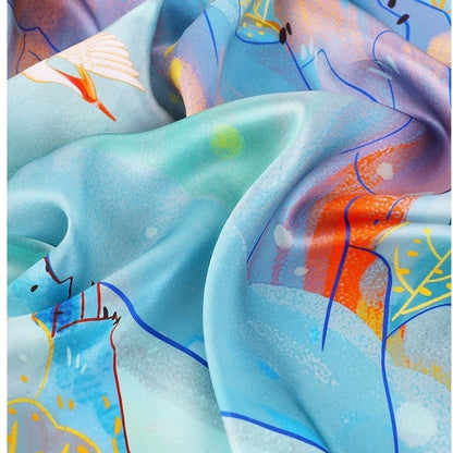 A 100% mulberry silk satin scarf of the magnificence of mountains and rivers