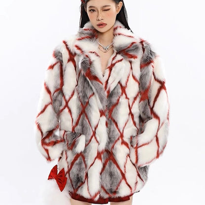 Coat plaid faux fur eco-friendly for women imitation mink fur