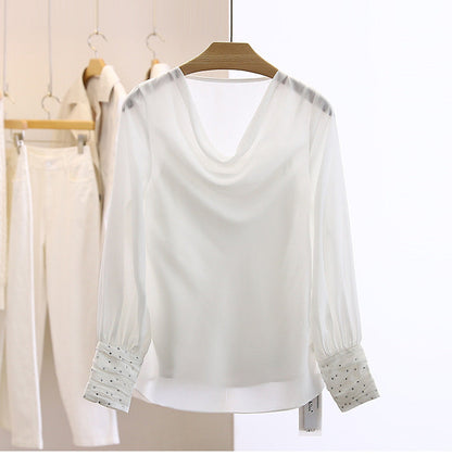 Chiffon shirt women's long-sleeved fashionable  heap collar top