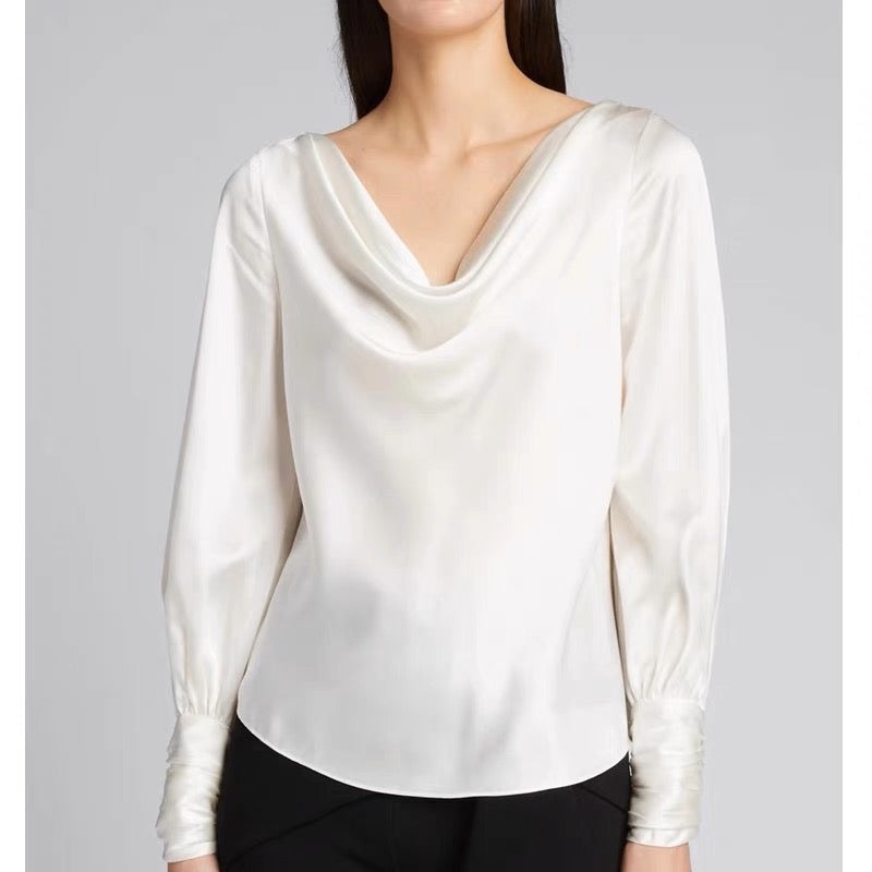 Chiffon shirt women's long-sleeved fashionable  heap collar top