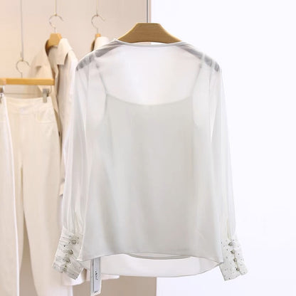 Chiffon shirt women's long-sleeved fashionable  heap collar top