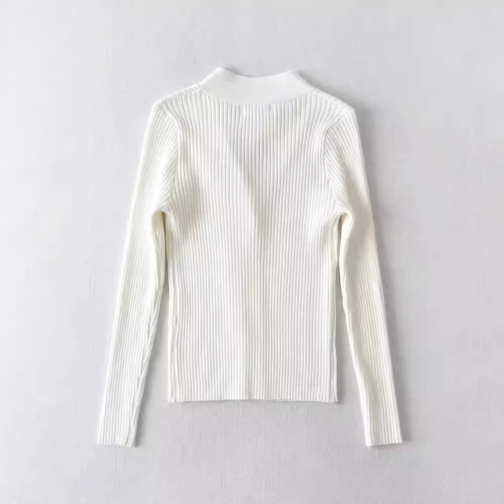 Knitting Sweater For Women Solid V Neck Long Sleeve Elegant Slim Tops 2023 Autumn