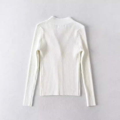 Knitting Sweater For Women Solid V Neck Long Sleeve Elegant Slim Tops 2023 Autumn