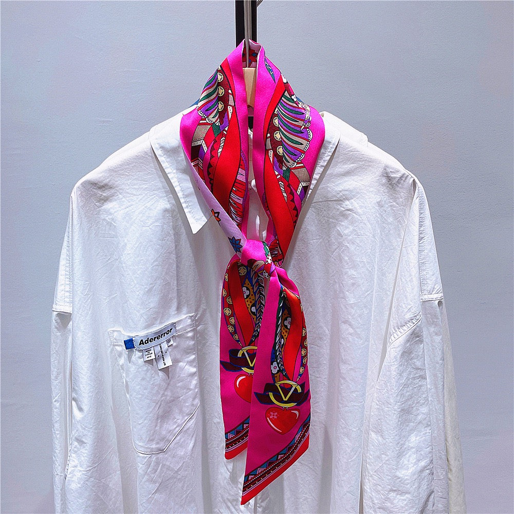 New high-end twill silk scarf, bag decoration, small long scarf ribbon headband